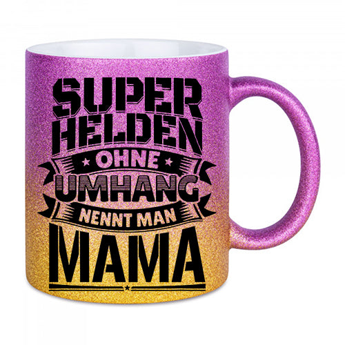 "Superheld Mama" Glitzertasse