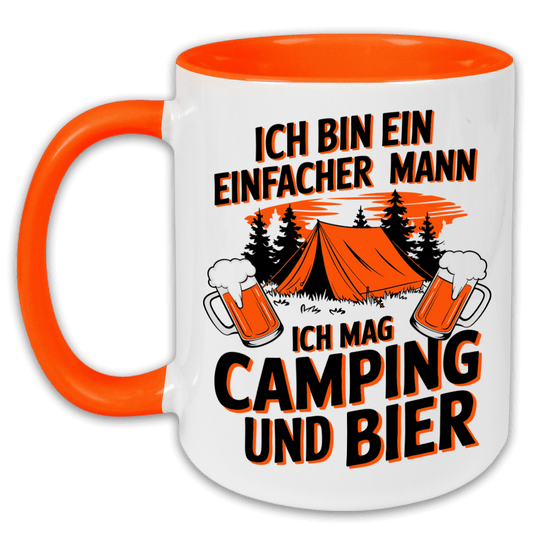 „Ich bin ein einfacher Mann, ich mag Camping und Bier" Tasse