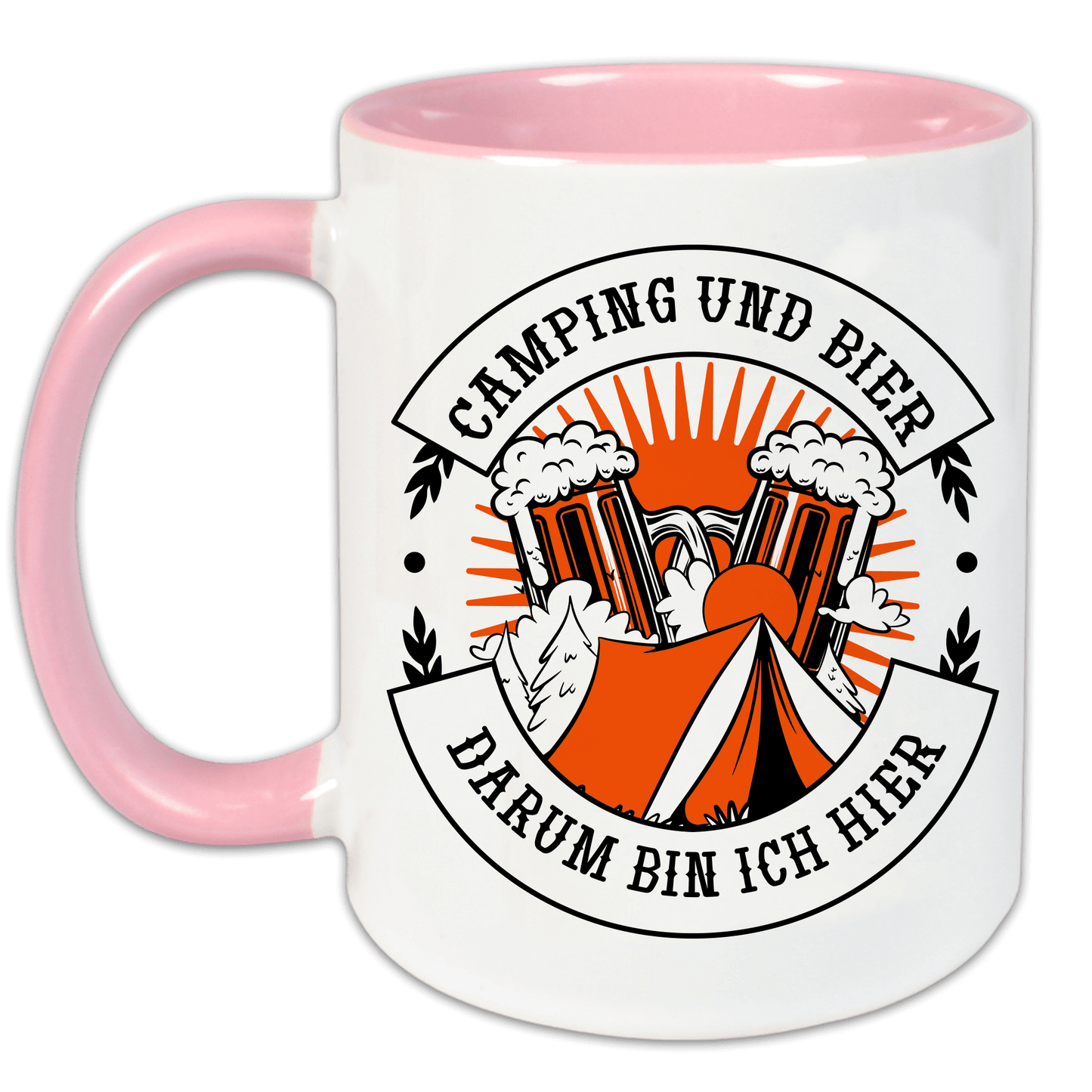 "Camping und Bier, darum bin ich hier" Tasse