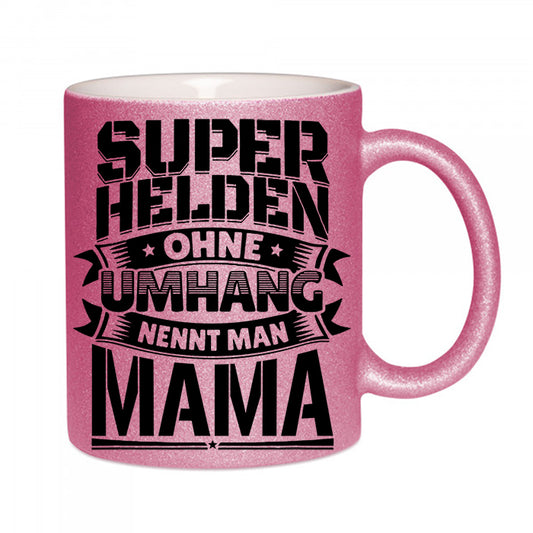 "Superheld Mama" Glitzertasse